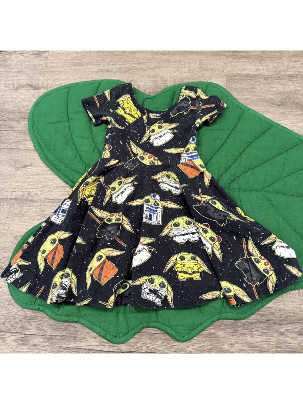 Wild Rich Kids Girls 5/6 Star Wars Baby Yoda Short Sleeve Twirl Dress